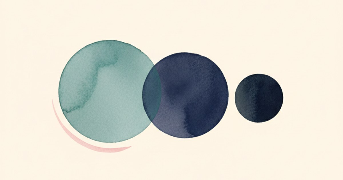 Editorial watercolor of three soft circles representing breast cancer subtypes.