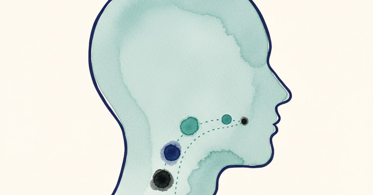 Editorial watercolor of a profile silhouette with throat region highlighted.